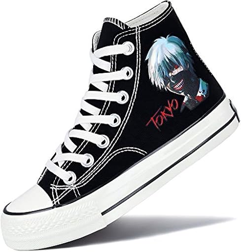 Roffatide Anime Tokyo Ghoul Zapatillas Altas de Lona Zapatos Planos Estampados Zapatos de Skate con Cordones Talla Unisex Negro 37 | Ya disponible en tu tienda friki favorita! En mundofriki.es!