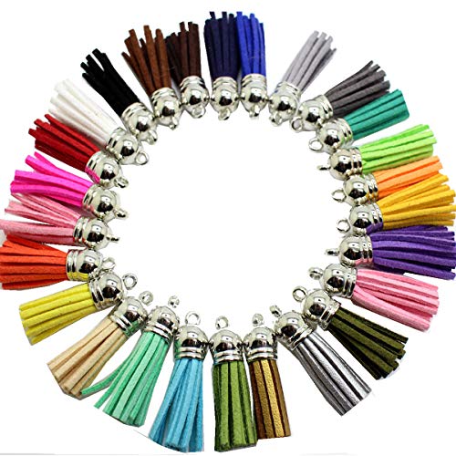 41 pcs of Mix Colors Leather Tassel with Silver White Caps Cell Phone Straps/DIY Charms
