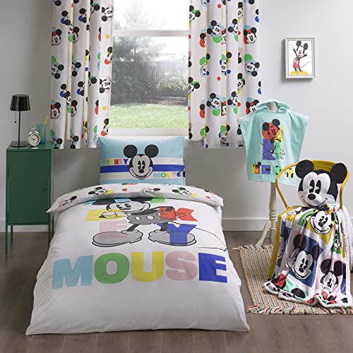 Disney Home Mickey Mouse - Juego de funda de edredón reversible de dos caras, 100% algodón, tamaño individual, 2 piezas, multicolor, 135 x 200 cm + 50 x 70 cm