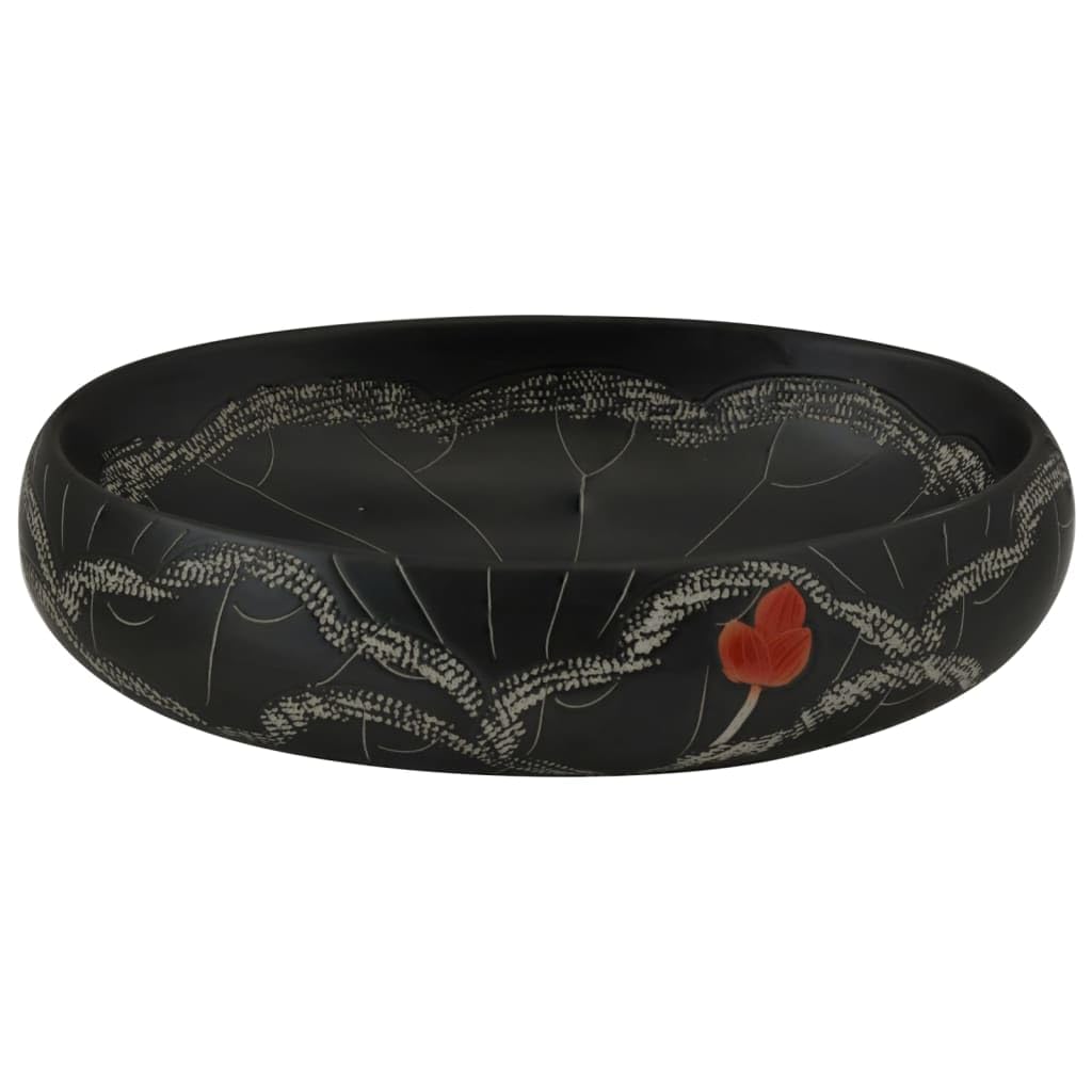 ShGaxin Lavabo sobre encimera Ovalado cerámica Negro 59x40x15 cm, Fregadero, Lavabo Baño, Lavamanos Baño, Lavatorio Casa De Banho, Mueble Lavabo sobre Encimera - 155082