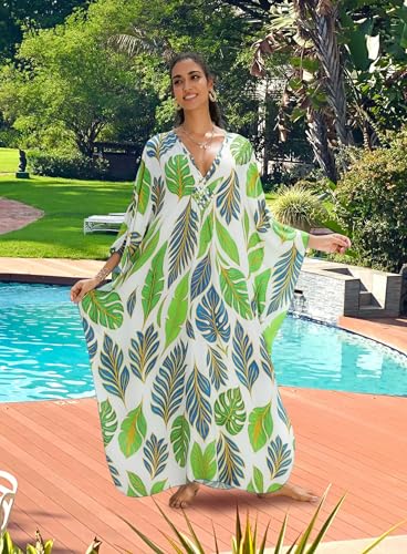 Image of Yanziliu Kaftan Dress for Women,Plus Size Hawaiian Batwing Sleeve Beach Cover Up Summer Swimsuit Dresses