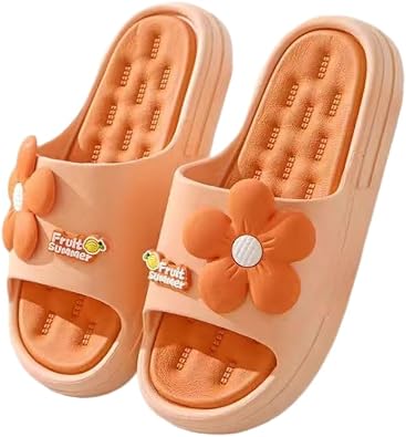 Cute Flowers Slipper for Women Soft Non-Slip Home Bathroom Cloud Slides Sandals Casual Open Toe Slippers for Indoor Outdoor