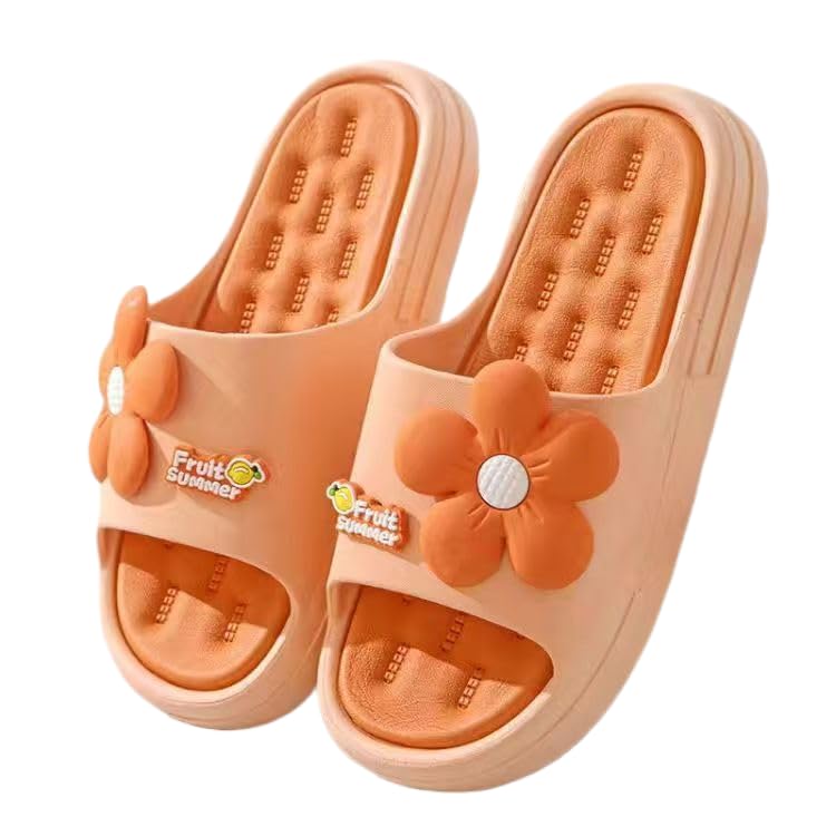 Cute Flowers Slipper for Women Soft Non-Slip Home Bathroom Cloud Slides Sandals Casual Open Toe Slippers for Indoor Outdoor