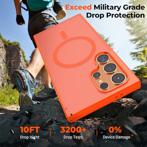 Image of SUPFINE Magnetic for Samsung Galaxy S24 Ultra Case with Screen Protector, (Built-in Magnets) (Military Grade Drop Protection) Slim Translucent Shockproof Phone Case,Orange