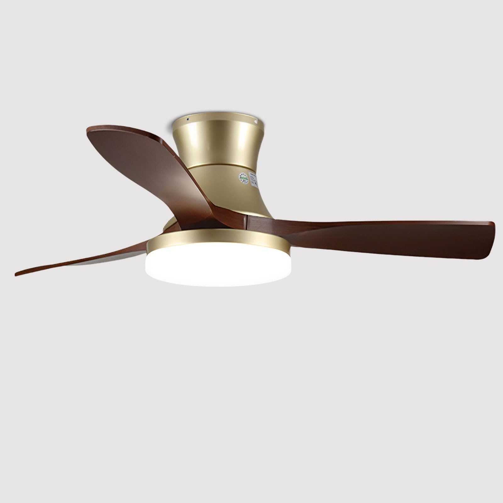 KXEcoLife Indoor Gold Ceiling Fan Light Remote Quiet 6 Speeds With 3 Wood Blades For Dining Room Restaurant Bedroom Living 35W LED Dimmable Lighting