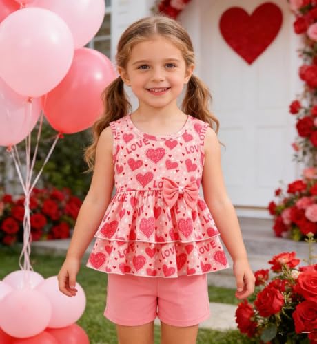 Image of Girls 2 Piece Outfit Summer Short Set Sleeveless Bow Knot Tank Top and Shorts Cute Clothes for Toddler Girls