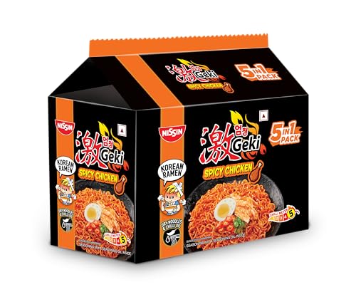 Image of Nissin Geki Korean Ramen Spicy Chicken Instant Noodles-5 in1,400gm (Pack of 2)