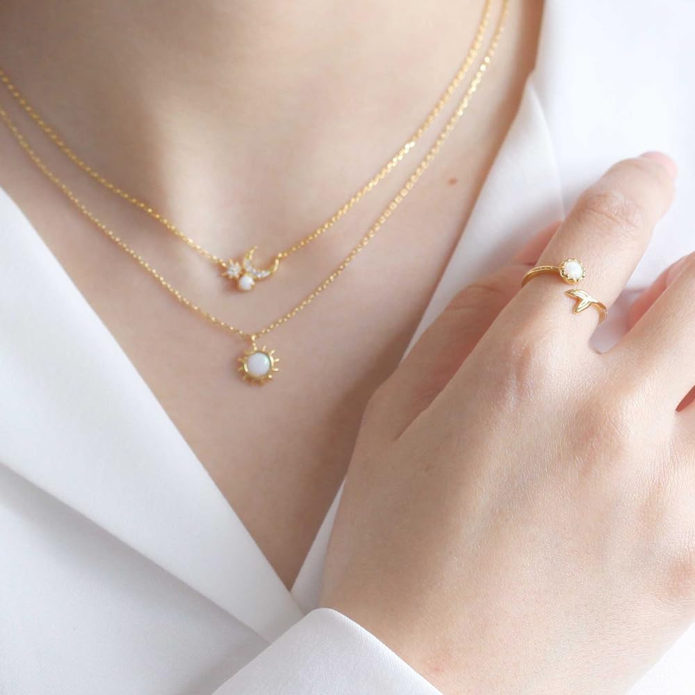 MUSTHAVE 18K Yellow Gold Plated Leaf Opal Ring, White Opal Ring, Adjustable Size, Stacking Ring - Image 6