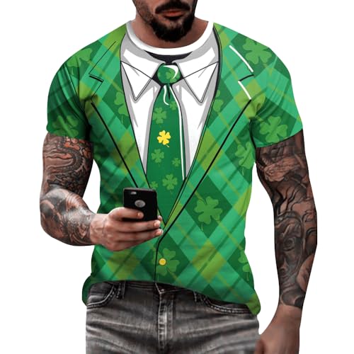Eciodci T-shirt da uomo per il giorno di San Patrizio novità 3D stampato trifoglio smoking t-shirt camicia trifoglio foglie casual camicie a maniche corte, Verde 8, XX-Large