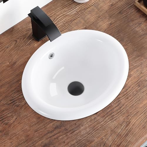 KDKSC Bathroom Vessel Sink 18'' x 15'' Semi Recessed Bathroom Sink Oval Drop In Sink with Overflow...