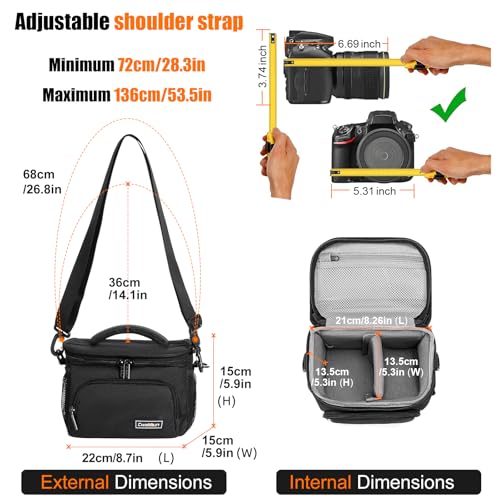 Bolso de cámara tipo bandolera compacto y resistente negro miniatura 6
