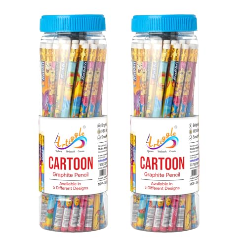 Image of Cartoon picture Hb pencil Super Fun Pencils for Kids, Extra Dark Pencils (Pack of 50) Pack of 2 Jar