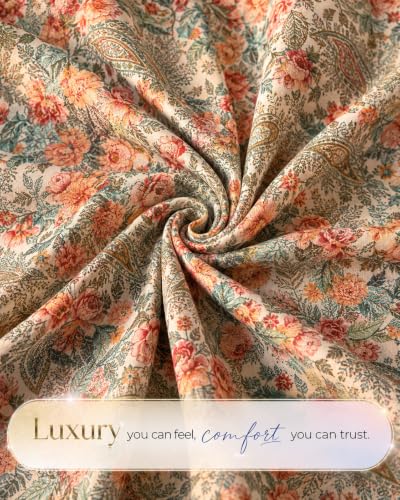 Image of VAS COLLECTIONS 240 TC Premium Cotton Single Bedsheet, Soft Breathable Comfortable Floral Printed Bed Sheet, Elegant Durable Bedding for Bedroom, Easy Care Single Bed Cover,60 x 90 Inches - Warm Sand