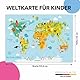 Lineo® Bunte Weltkarte für Kinder XL Kinderweltkarte Poster; Lern- und Spaßkarte für junge Entdecker mit Tieren & Kontinenten Kunstdruck 60 x 42 cm