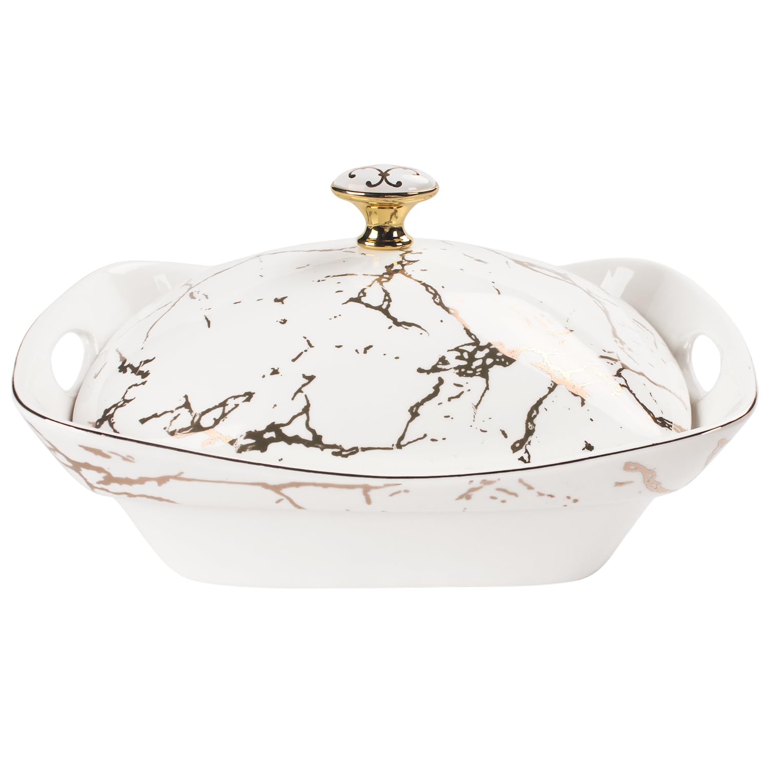 jinsongdafa Ceramic Casserole Dish with Lid, 1.9 Quart Serving Soup Tureen,Chafing Dish for Buffet, Family Food Tray, Catering Casserole for Party, Oven, microwave and dishwasher safe,Large size