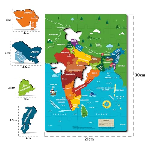 Image of Lefan India Map & Solar System Floor Puzzle Mat for Kids - Set of 2 Educational Wooden Jigsaw Puzzles - Geography & Space Learning Toys for Boys & Girls Age 3+
