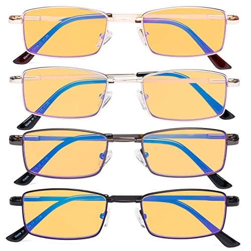 Image of Eyekepper 4 Pack Reading Glasses Blue Light Blocking Memory Titanium Bridge Computer Readers
