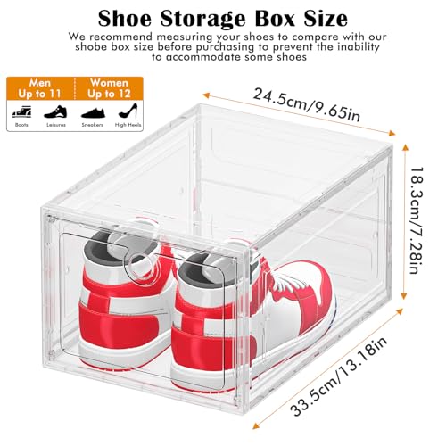 Image of ARSTPEOE 6-Pack Clear Shoe Storage Boxes Magnetic Stackable | Upgraded Harder Material, Stackable Space-saving, Fits Sneakers & Boots, Clear Magnetic Front Door