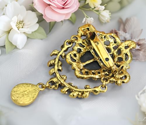 Image of Gyn&Joy Antique Blue Rhinestones Cameo Brooch Pin