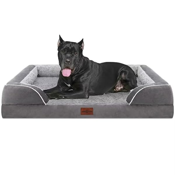Comfort Expression Orthopedic Dog Bed for Extra Large Dogs 53x42 Inch, Waterproof Supportive Egg Crate Foam XXL Pet Bed with Removable Bolsters, Dog Couch with Washable Cover & Non-Slip Bottom, Grey