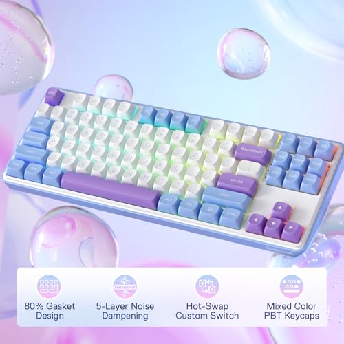 Image of Redragon K707 PRO 80% Wireless Gasket RGB Gaming Keyboard, 3-Modes 87 Keys TKL Mechanical Keyboard w /Hot-Swap Socket, PBT Round Keycaps & 5-Layer Noise Dampening, Custom Linear Switch