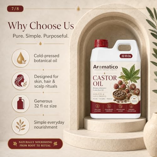 Image of AROMATICO Castor Oil for Skin, Hair and Body Care, Multipurpose Carrier Oil for Massage, Scalp Care, Dry Skin Routine, DIY Beauty and Natural Glow - 946 ml