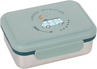 LÄSSIG Kinder Brotdose Edelstahl Lunchbox mit Trennwand Adventure Bus | Für Kindergarten und Schule, mit herausnehmbarer Trennung, robust, bruchfest, spülmaschinengeeignet