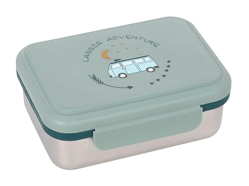 LÄSSIG Kinder Brotdose Edelstahl Lunchbox Frühstücksbox Nachhaltig Kindergarten Schule/Lunchbox Stainless Steel Adventure Bus