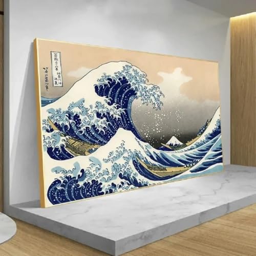 Impression sur toile Grande Vague de Kanagawa tableau vintage décoration murale maison 60x80
