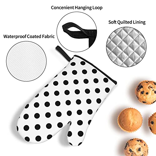 Nhbfcds Black White Polka Dot Oven Mitts And Pot Holders Sets, 4 Piece Set, Heat Resistant Polyester Gloves And Pads For Kitchen Cooking Baking Grilling Bbq, One Size #TOP3
