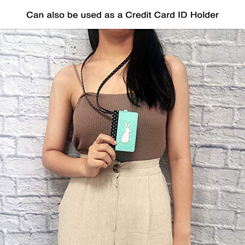 Image of Tainada Stick On Wallet with Detachable Neck Lanyard, Adhesive ID Credit Card Cash Holder with Faux Leather Animal Silhouette Compatible with Most Cell Phones + One Cord Wrapper (Turquoise Rabbit)