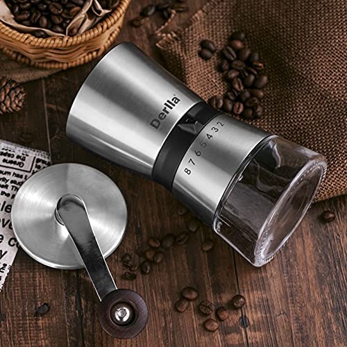 Derlla Kaffeemühle, Edelstahl-Kaffeemühle, Manuelle Kaffeemühle, Espressomühle, Verstellbarer Mahlgrad - Handmühle aus… – Bild 3