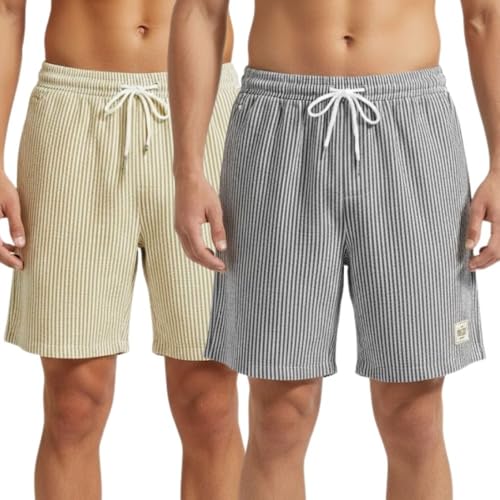 Image of SMOWKLY Men's Cotton Striped Boxer Short|Elastic Waist Drawstring Home Wear
