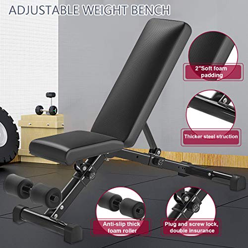MANERSON Adjustable Weight Bench Full Body Workout Foldable Incline Decline Exercise Bench for Home Gym Weightlifting and Strength Training