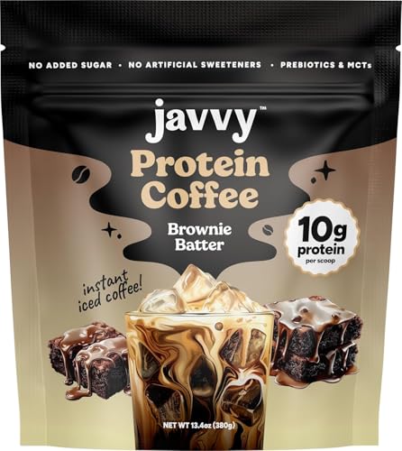 Image of Javvy Protein Coffee for Cold Brew & Iced Coffee, Brownie Batter V3 | 10g Whey Protein, 100% Natural Cold Brew, Zero Artificial Flavors & Sweeteners, 80mg Caffeine, No Added Sugar