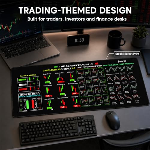 Image of Sounce Stock Market Trading Desk Mat 80 x 30 cm, Large Mouse Pad with Chart Patterns Cheat Sheet Print, Stitched Edges & Non-Slip Rubber Base for Traders, Investors & Office.