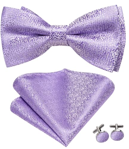 Image of Dubulle Mens Paisley Striped Bowtie Set Pre-tied Bowtie for Men and Pocket Square Set Wedding Business