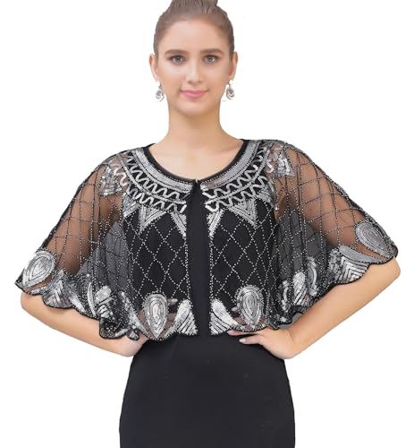 1920s Shawl Sequin Beaded Evening Cape Bolero Flapper For Women Evening Dress Party Daily Cover Up4