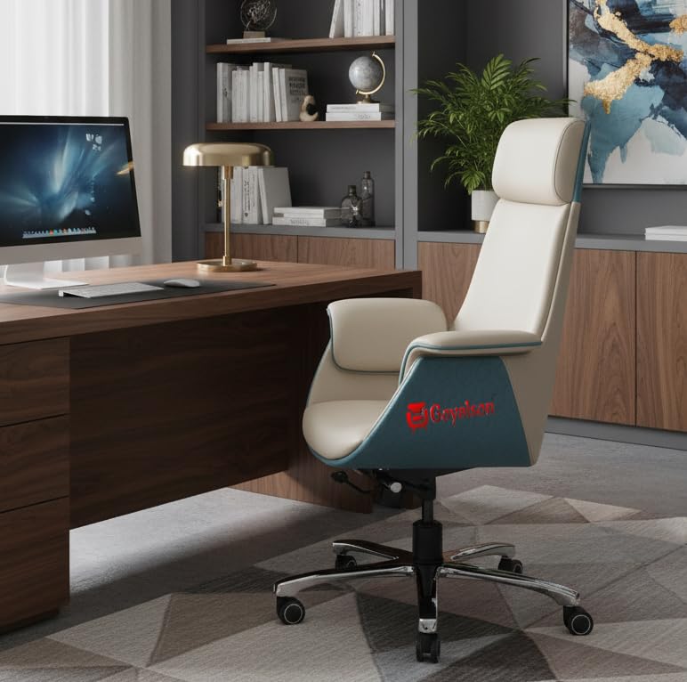 Image of GOYALSON Comfortable Revolving Chair for Director Principal Manager Office with arm Rest with Wheels and Cushioned seat Back (1, Blue, Premium Design High Back)