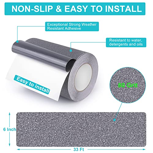 Image of Qingluan Anti Slip Tape Heavy Duty Grip Tape Non Slip Stair Treads Waterproof High Traction Safety Tape for Indoor Outdoor Stairs Steps Floors (Grey, 5.9 Inch x 32.8ft)