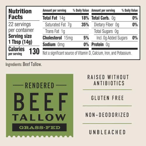 Image of EPIC Beef Tallow, Grass-Fed, Keto Friendly, Whole30, 11oz Jar | Rendered Grass-Fed Beef, High-Heat Stable Cooking Fat, Gluten-Free & Paleo Friendly, Whole30 Approved