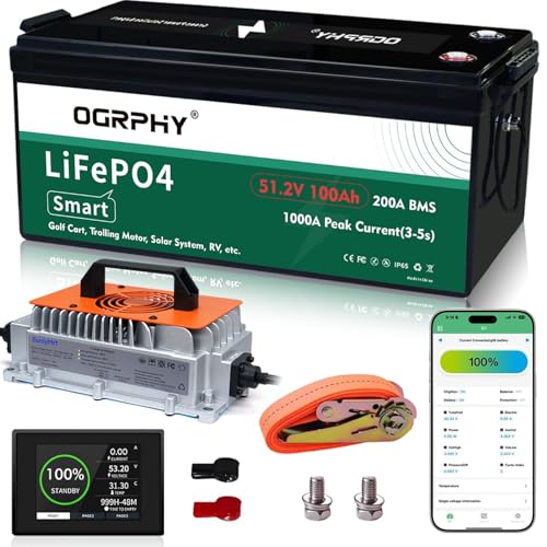 Image of OGRPHY 48V 100Ah Lithium Battery Golf Cart - LiFePO4 Conversion Kit with 200A BMS, APP & Touch Monitor, 18A Fast Charger | 4000+ Cycles | Fits Club Car, EZGO, Yamaha