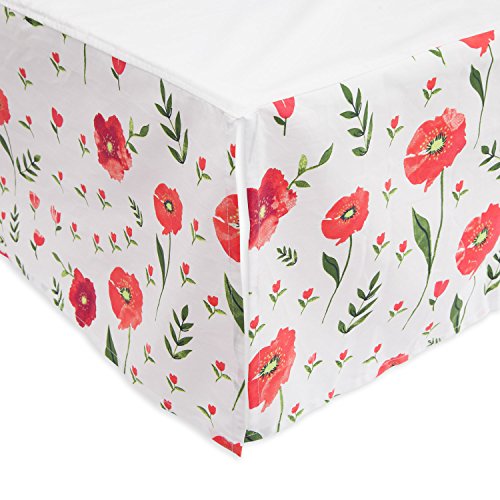 Little Unicorn Percale Crib Skirt – 52” x 28” x 12” – 100% Cotton Percale - Machine Washable – Lightweight – Playful Designs – 4 Sided Double Layered Panel - for Boys & Girls (Summer Poppy)