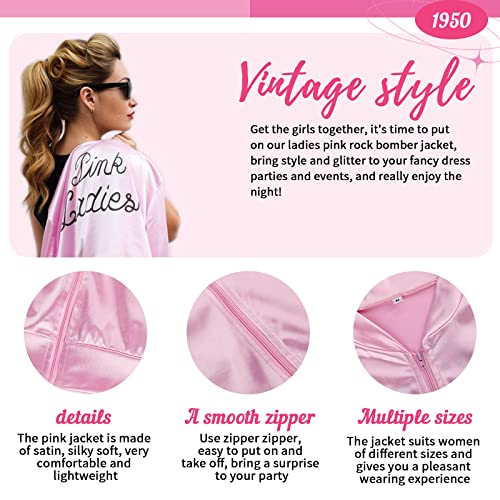 Beamely Pink Ladies Jacket Grease Outfits Pink Ladies Fancy Dress Grease  Costume Pink Lady Jackets Grease Adults with 1950s Accessories Women-M -  BigaMart