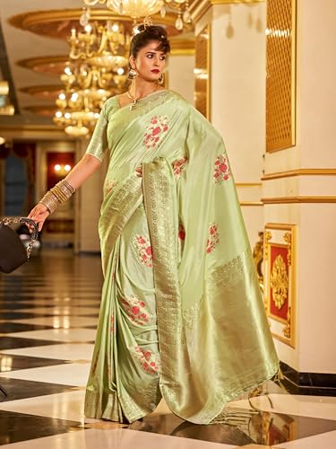Image of SWORNOF Women's Banarasi silk Saree With Unstitched Blouse Piece
