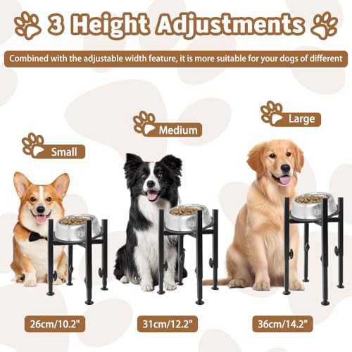 Erhöhter Hundenapf mit 10-15° Geneigten, 3 Höhenverstellbar 7,5-18,5cm Breit Futterstation Stabiler und Rutschfester Metall Futternapf Hund Erhöht für Kleine, Mittelgroße, Große Hunde (Nur Ständer)