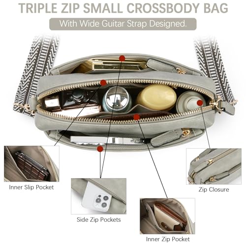 Image of BOSTANTEN Small Crossbody Purse for Women Triple Zip Cell Phone Leather Handbag with Colored Shoulder Strap