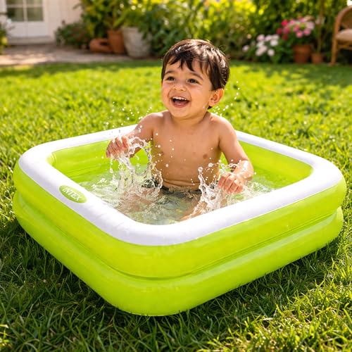 Image of Toyshine Square Inflatable Kids Pool Bath Pool Tub, Summer Water Fun Bathing Tub Toy for Kids - 86x 86x 25 Cms- Green