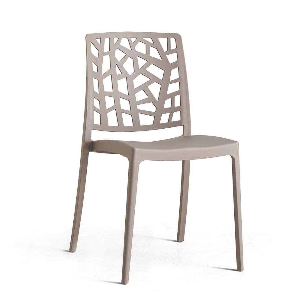 SIEDITI FUORI E DENTRO Sedie impilabili in polipropilene con fibra di vetro per esterno/giardino o interno, idrorepellenti e resistenti, design moderno e naturale - Trixy (6, Tortora)