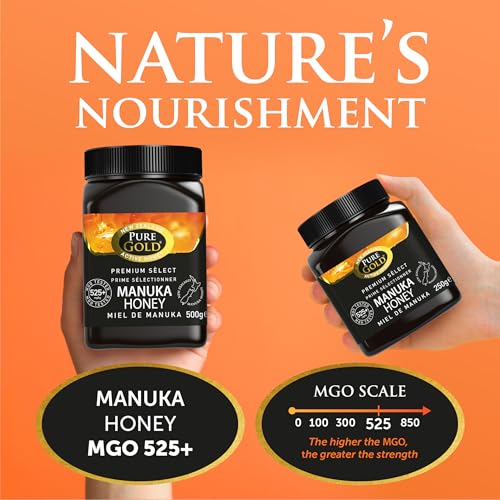 Pure Gold Manuka-Honig 525+ 500 g, Honig aus Neuseeland, im Kunststoffbehälter, MBO-zertifiziert und nach MPI-Standards